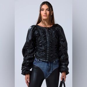 NWT AKIRA Black Corseted Bomber Jacket XL